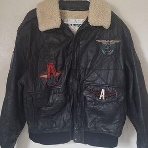 Alamos Black Bomber Jacket with Cream Collar and Patches